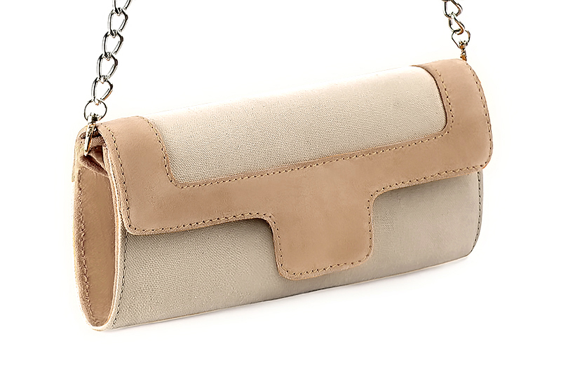 Women's gold and biscuit beige luxurious elegant clutch for ceremonies, weddings and evenings out. - Front view